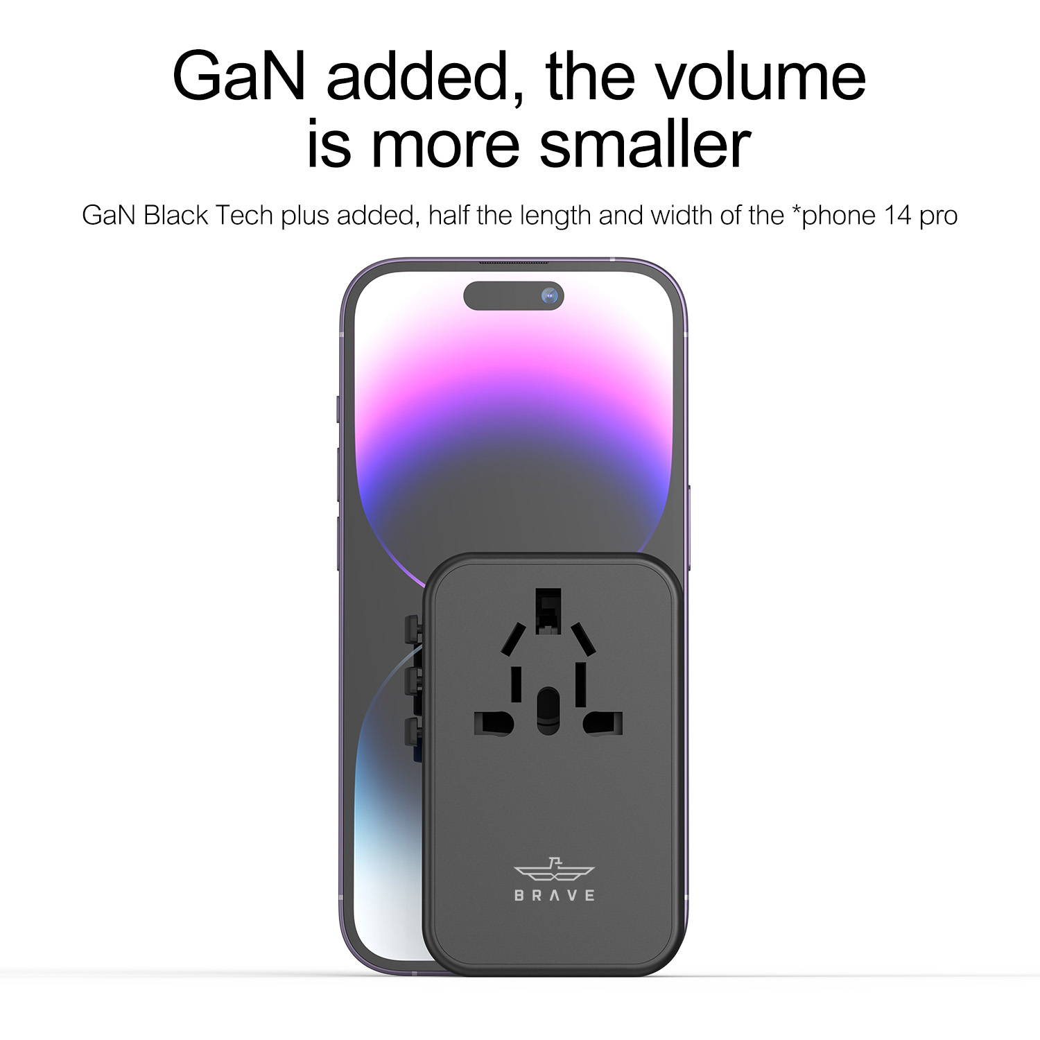 BRAVE BTC-30  Universal Travel Adapter 75W GaN Fast Charger - 5Port + AC Travel Adapter - Black