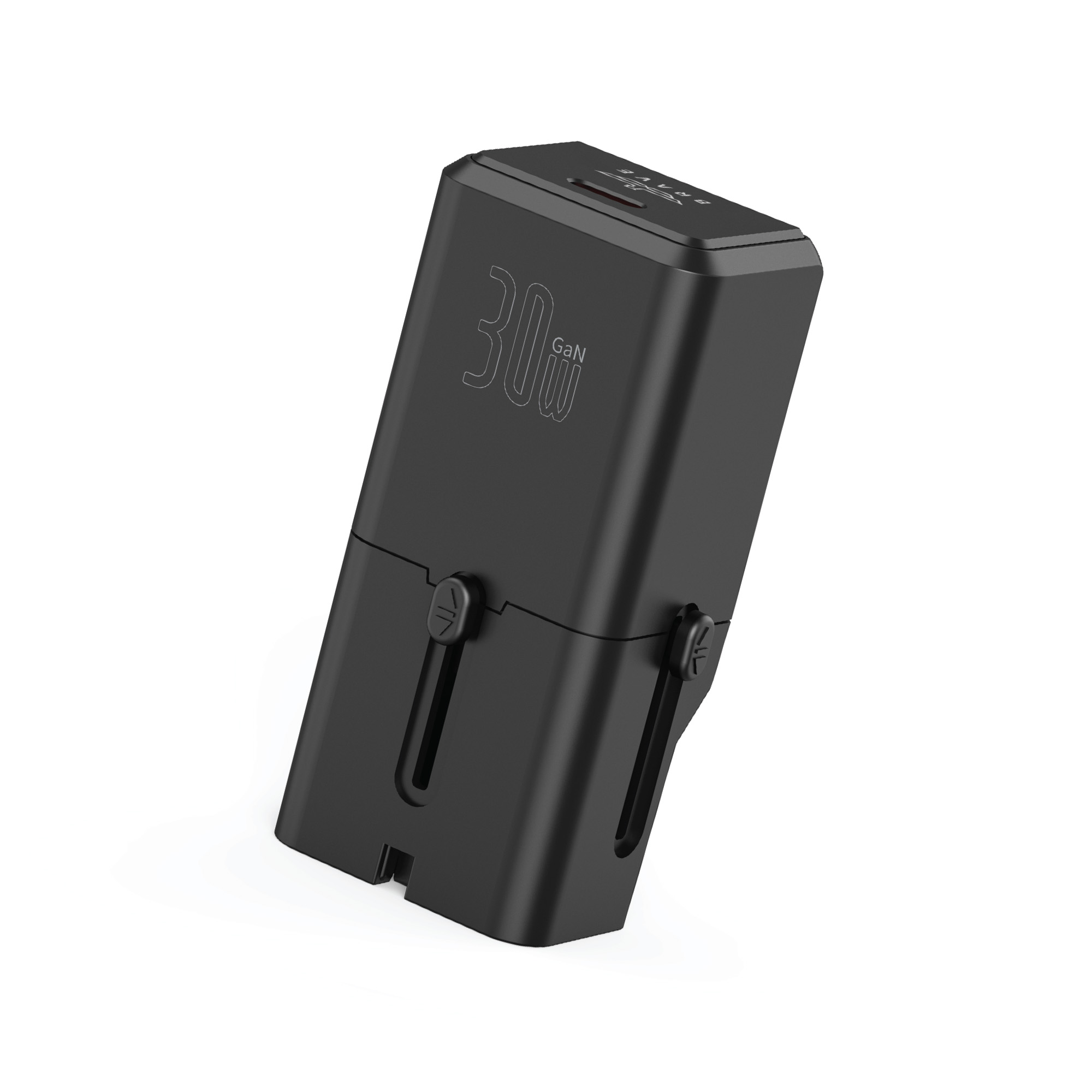 BRAVE GaN2-30W International Travel Charger – Fast Charging USB-A & USB-C, Worldwide Plug Compatibility - Black