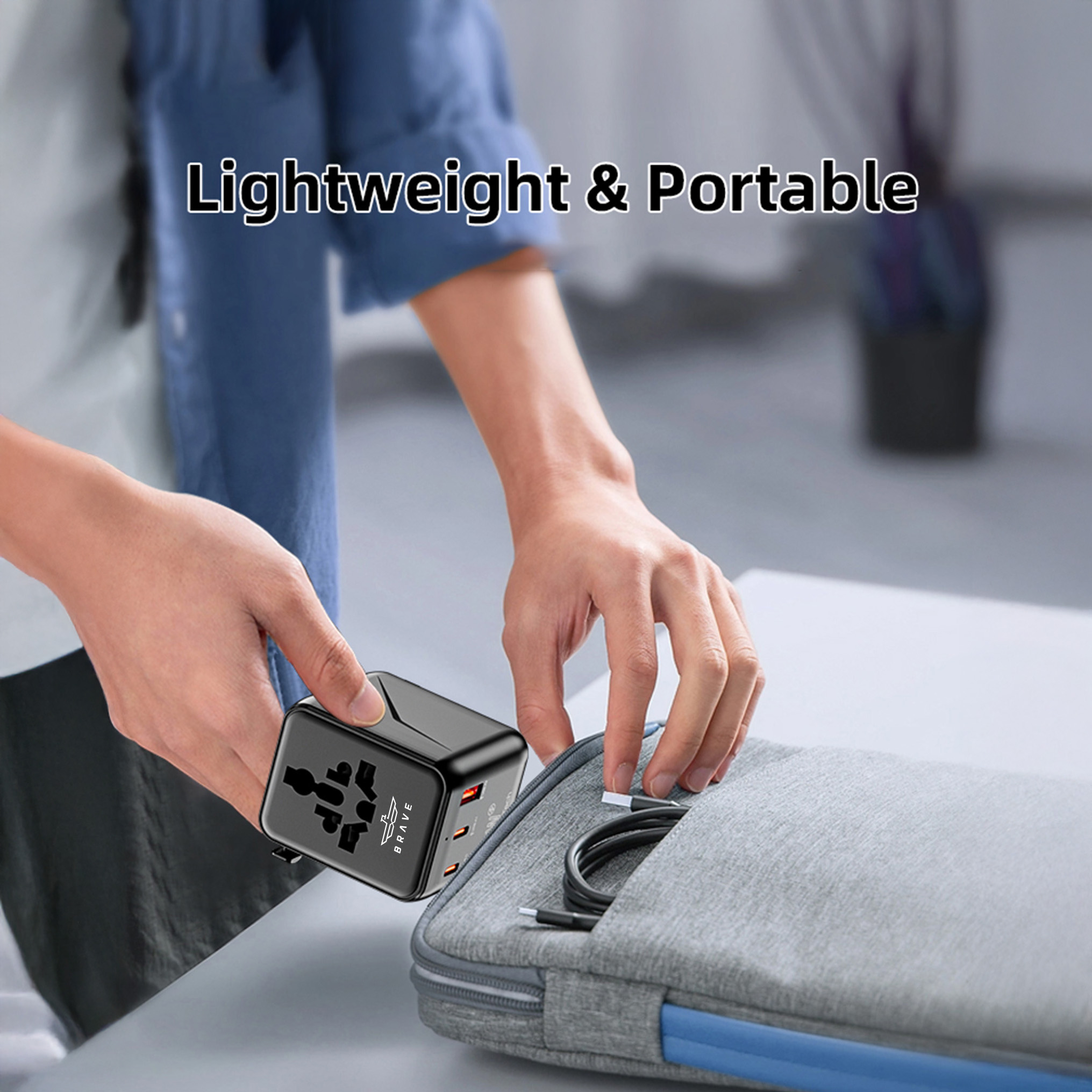 BRAVE BTC-40 20W GaN III Universal Travel Charger with 2 USB-C, 1 USB-A, Global Plug Adapter for 200+ Countries - Black