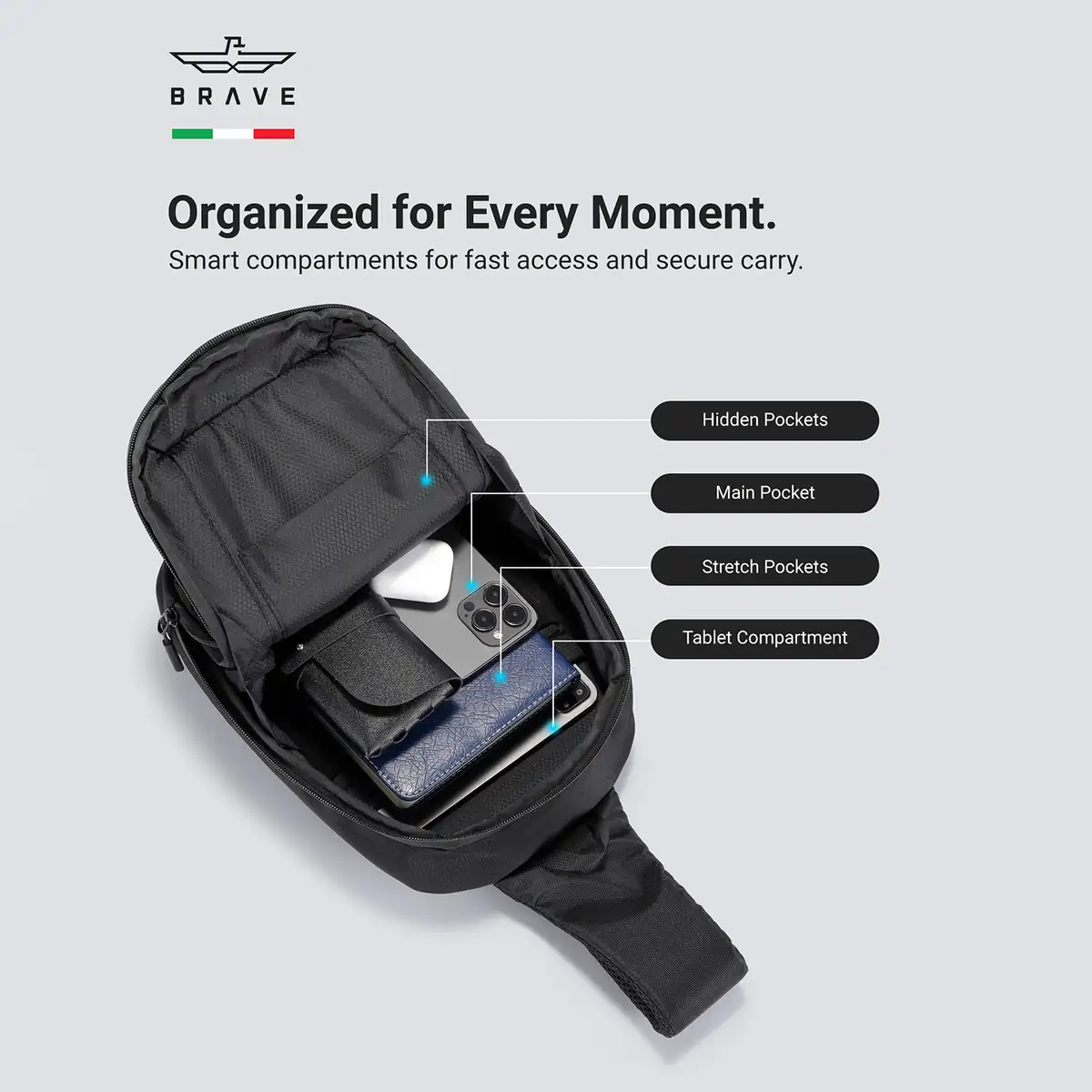 BRAVE BTP-07 Sling Bag Portable Gadget Storage For Travel - Black