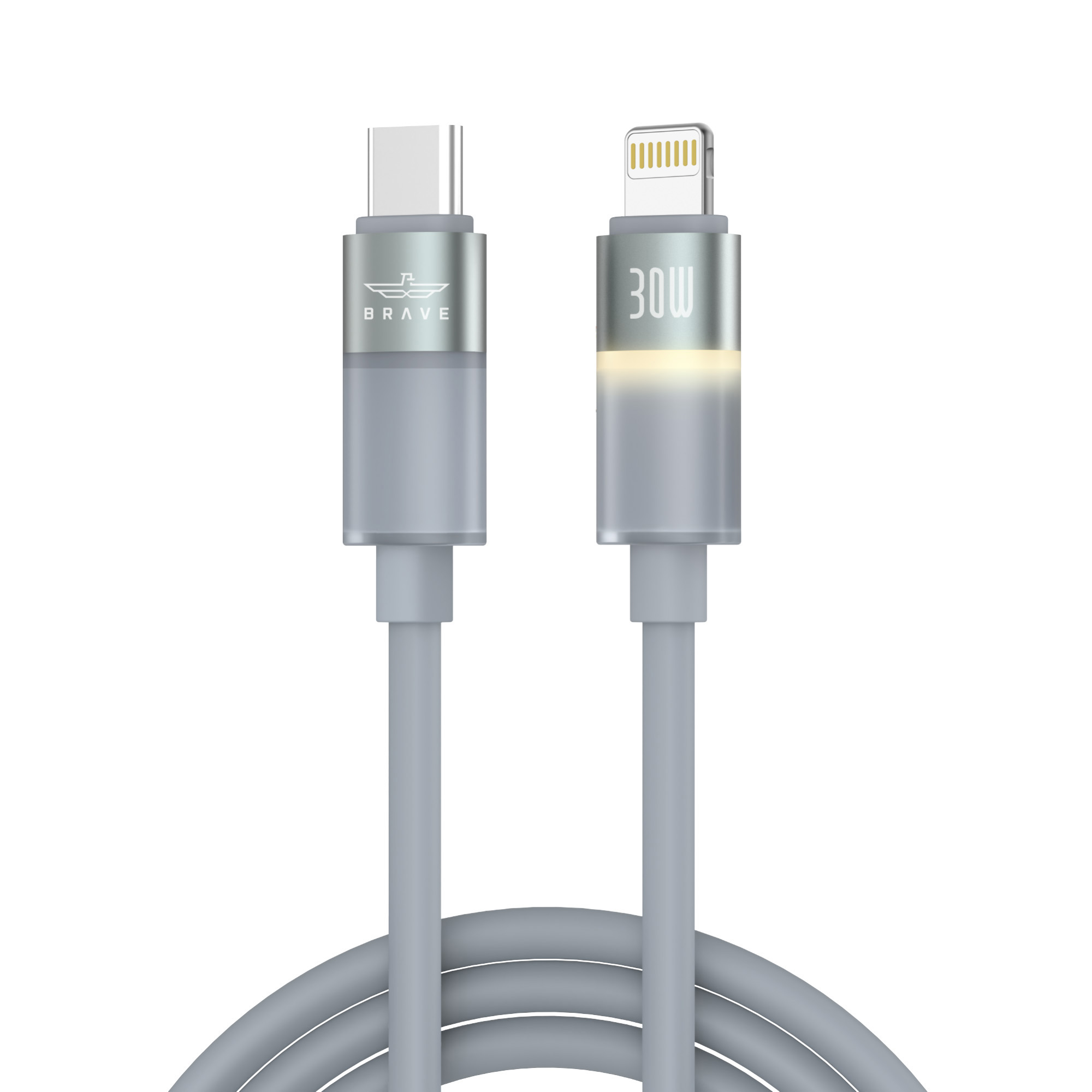 BRAVE BDC-50 FlexCharge Pro 30W USB-C to Lightning Cable Fast Charging - Grey