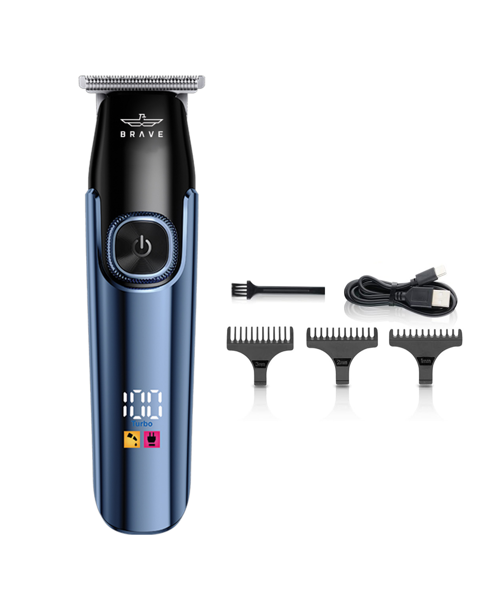 BRAVE Men's Hair Trimmer | Cordless Grooming Kit with T-Blade - Black