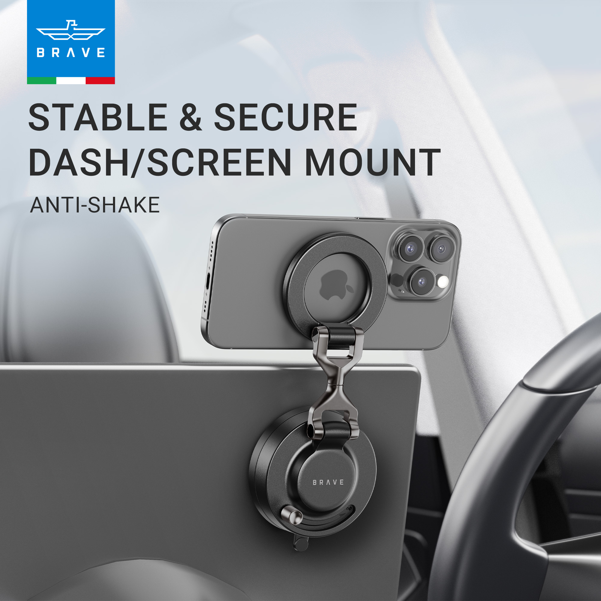 BRAVE MagSafe Car Phone Holder with Vacuum Suction for Dashboard & Windshield BHL-56 - Black