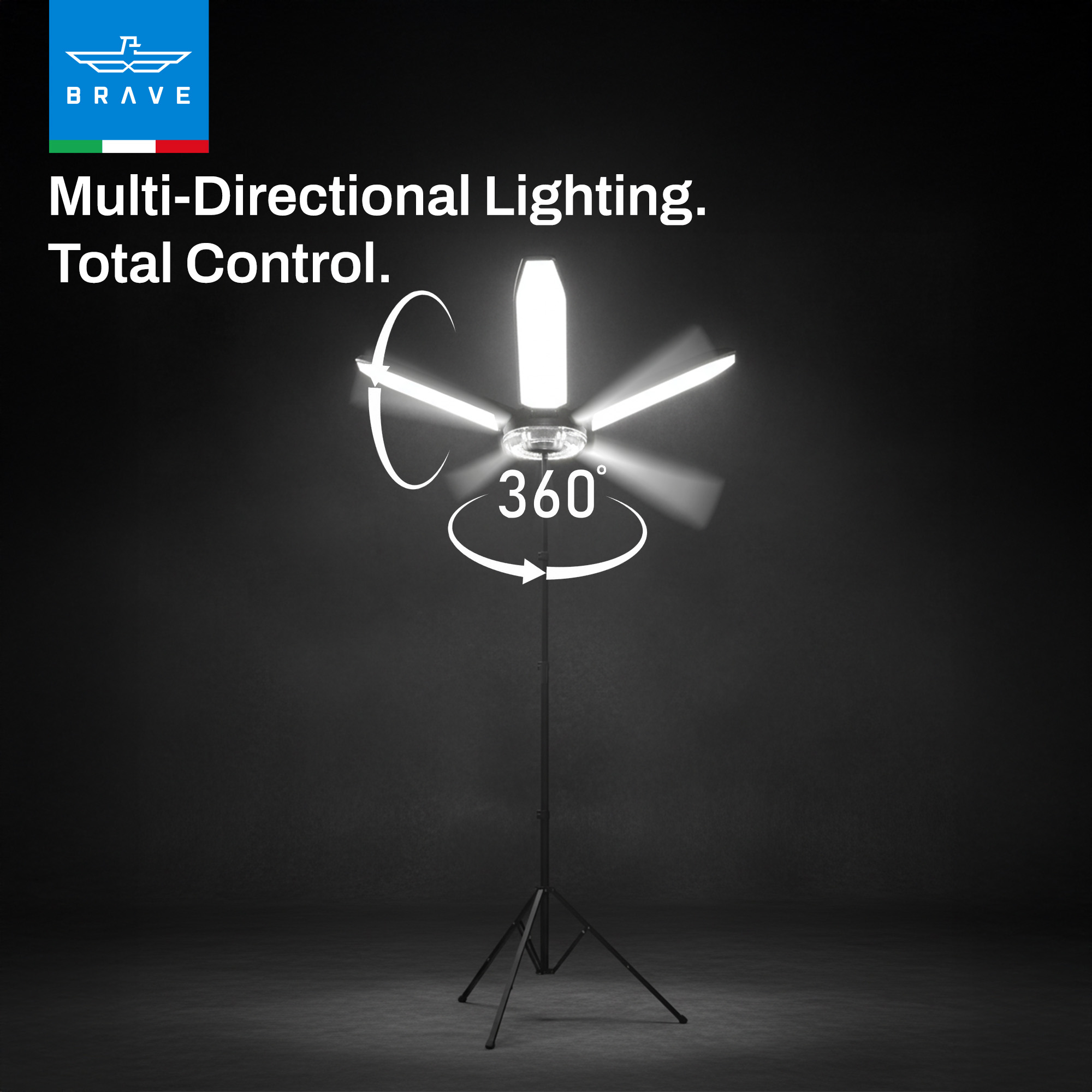 BRAVE BLS-02 BrightForce Pro 80W Portable Camping Light, 8000LM Foldable LED Floodlight with 2.5m Tripod, Battery Clip Power & IP54 Waterproof Lamp