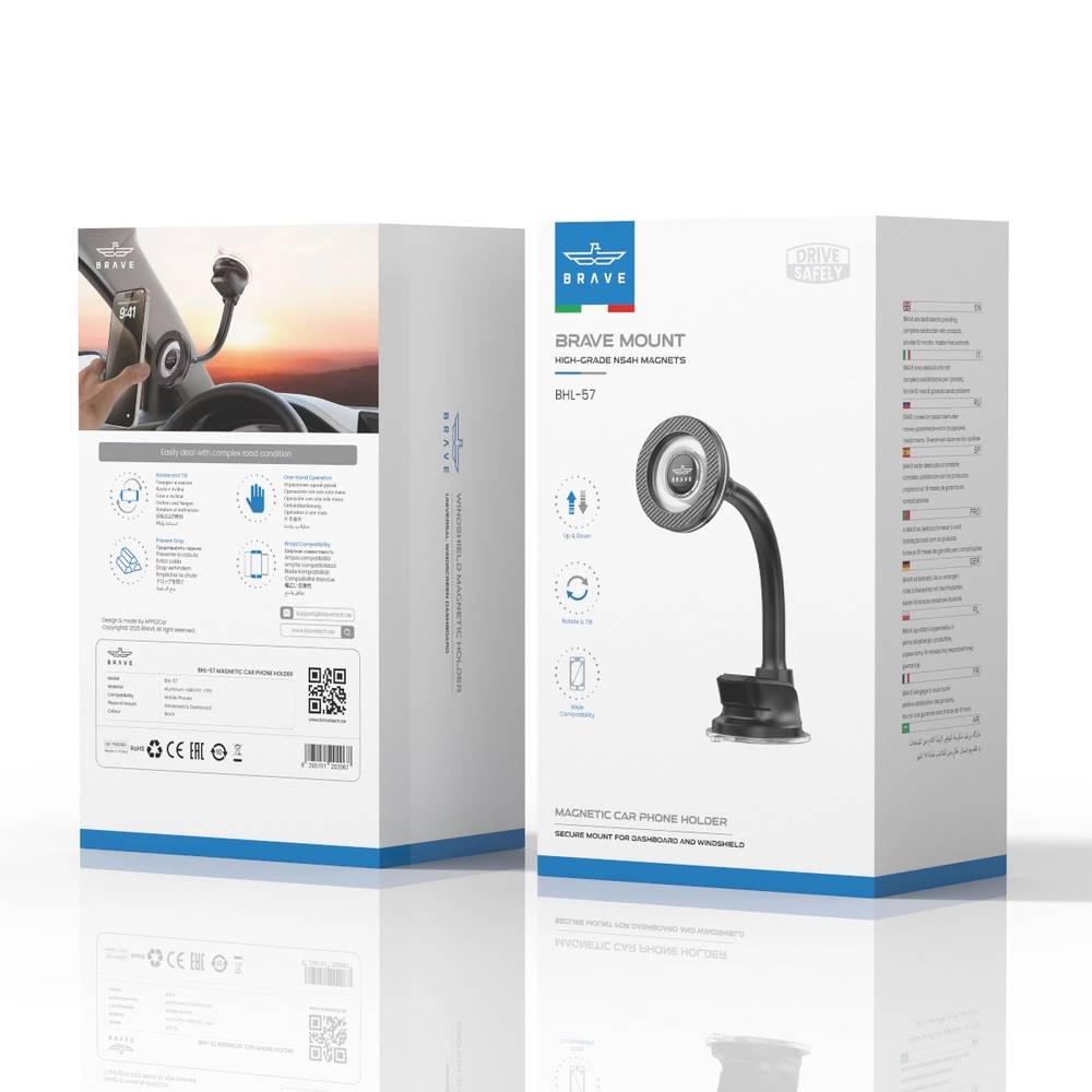 BRAVE Magnetic Car Phone Holder BHL-57 for Dashboard & Windshield Mount – Black