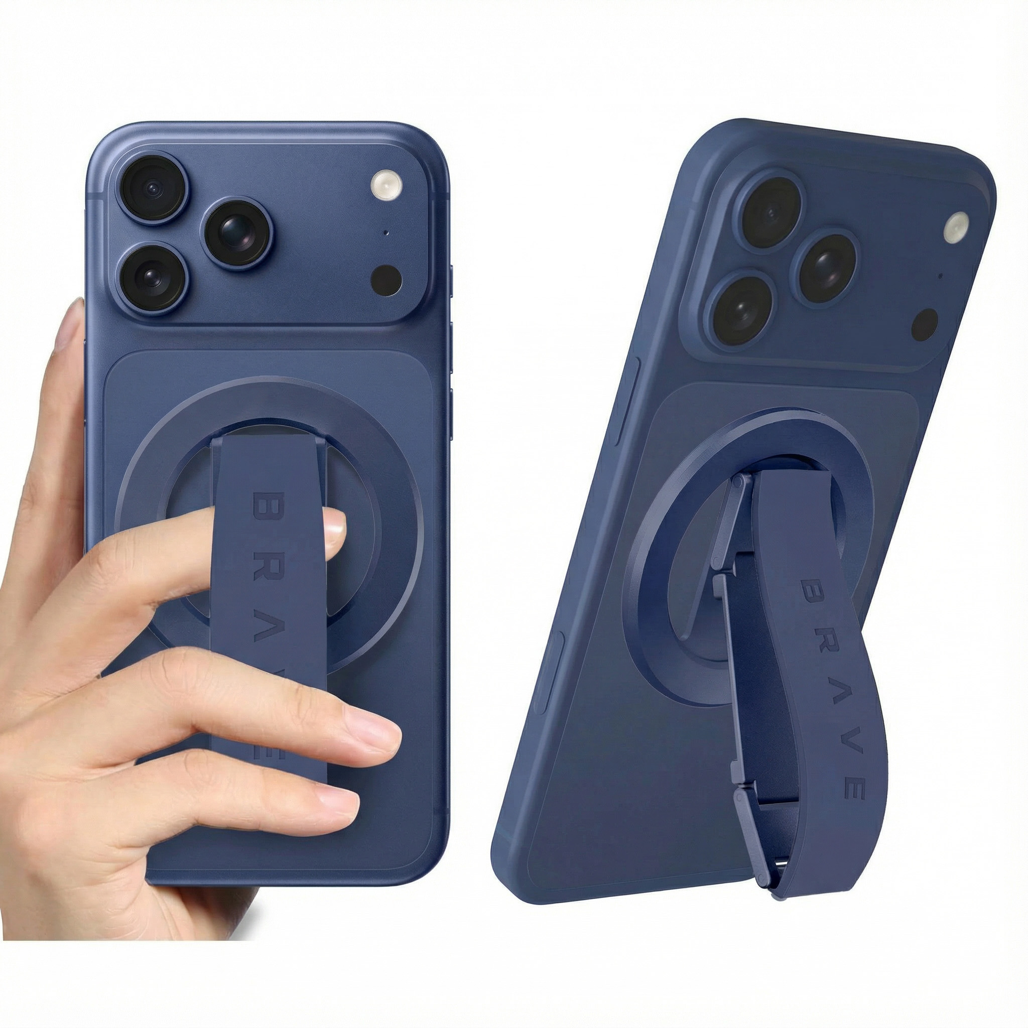 BRAVE MagLoop 360° Rotatable Magnetic Phone Grip & Kickstand, MagSafe Compatible, Adjustable Stand for iPhone & Android - Blue