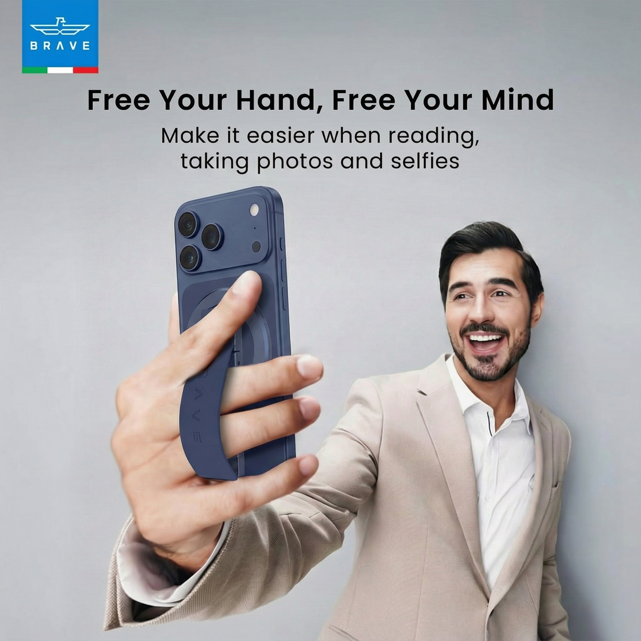 BRAVE MagLoop 360° Rotatable Magnetic Phone Grip & Kickstand, MagSafe Compatible, Adjustable Stand for iPhone & Android - Blue