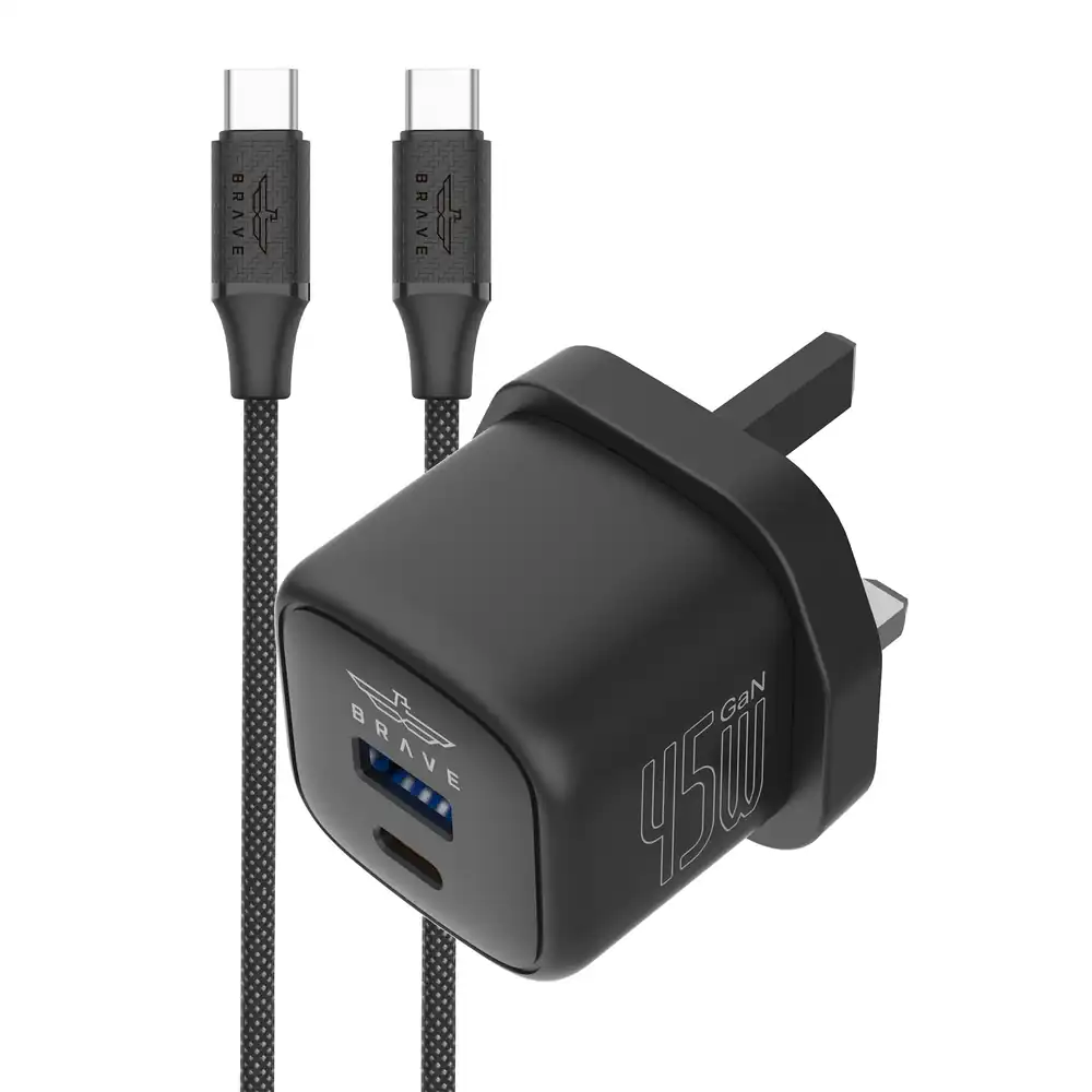 BRAVE BTC-43 45W GaN USB-C & USB-A Super Fast Charger with 60W Type-C Cable - Black