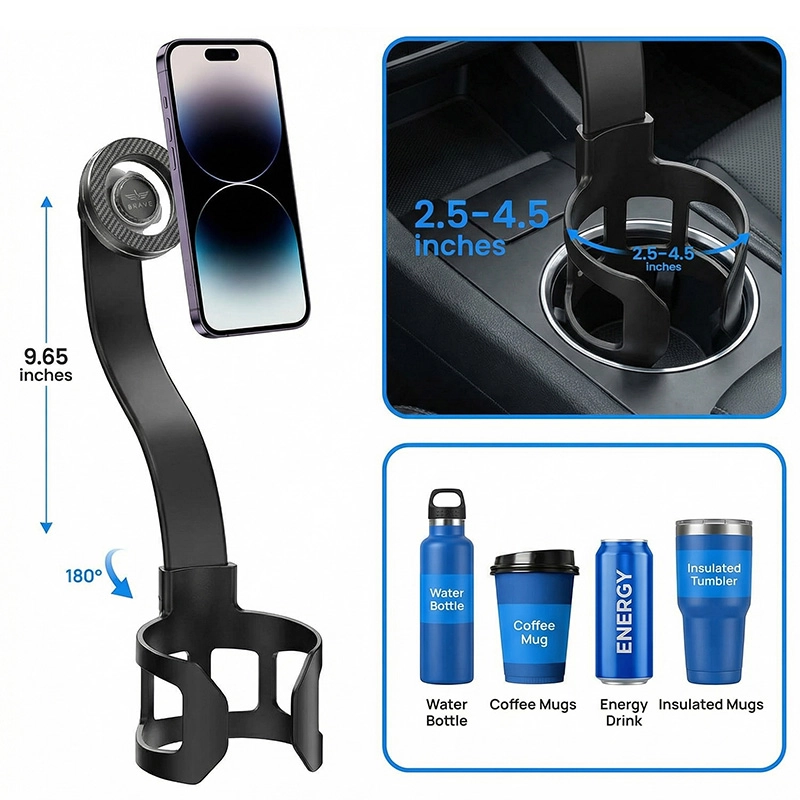 BRAVE BHL-58 Magnetic Cup Holder Phone Mount - Black